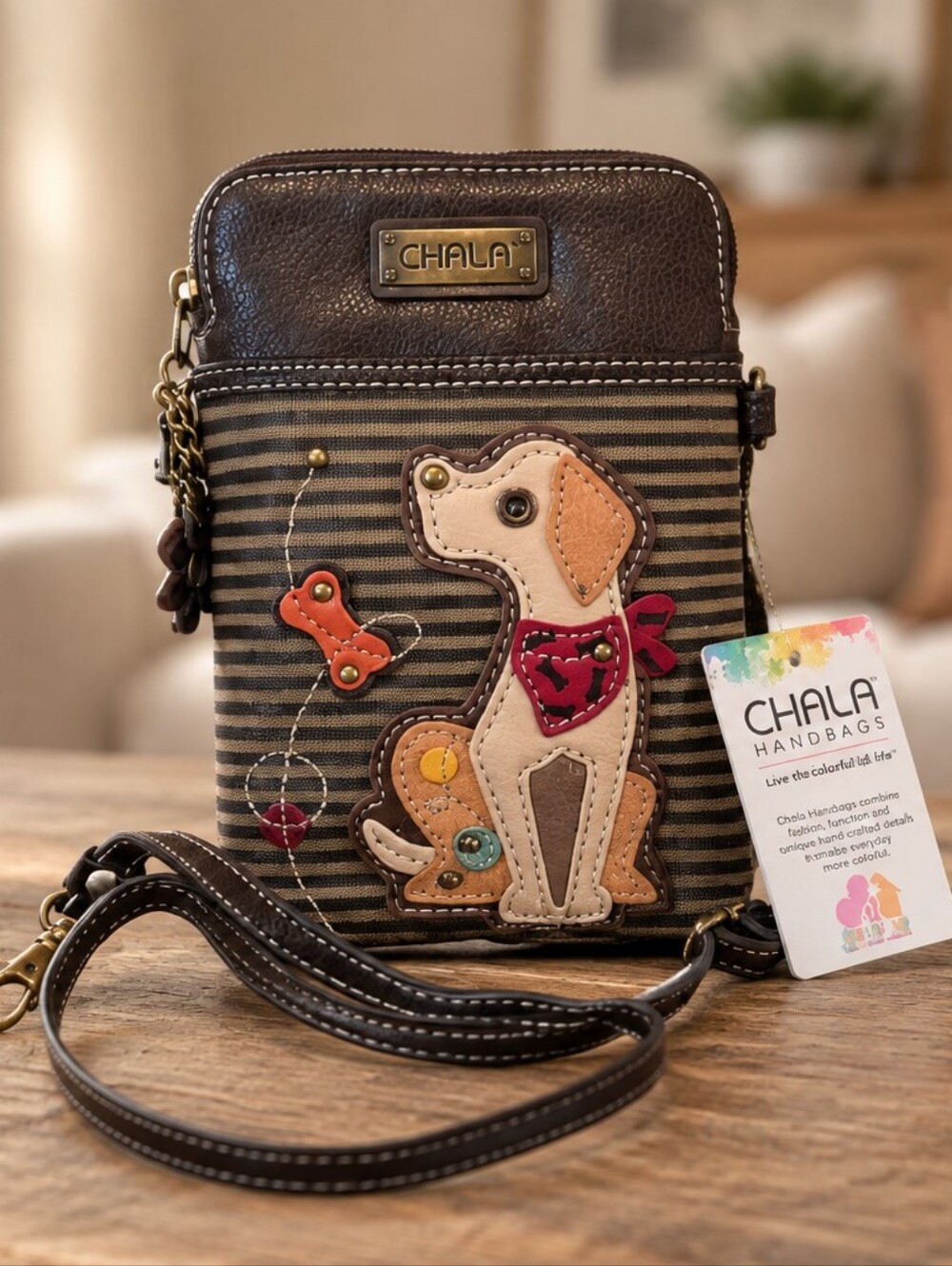 Chala Brown Striped Dog Crossbody Bag - Brown